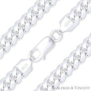 8mm Miami Cuban / Curb Link Italian Chain Necklace in .925 Sterling Silver 20"